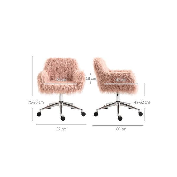 Vinsetto kontorsstol för kvinnor, justerbar i höjd, ergonomisk, syntetisk päls, rosa+silver