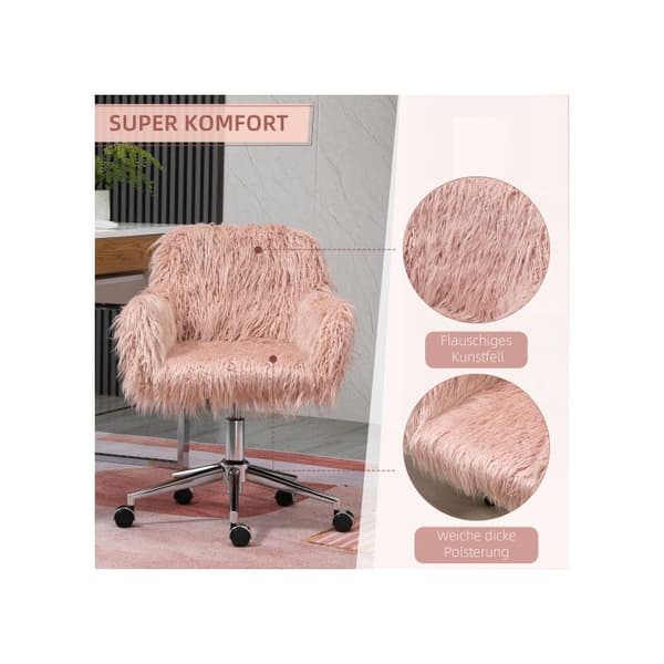 Vinsetto kontorsstol för kvinnor, justerbar i höjd, ergonomisk, syntetisk päls, rosa+silver