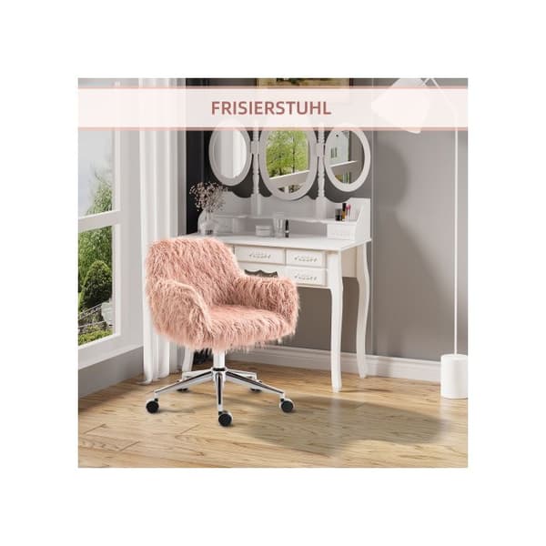 Vinsetto kontorsstol för kvinnor, justerbar i höjd, ergonomisk, syntetisk päls, rosa+silver