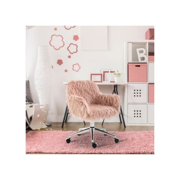 Vinsetto kontorsstol för kvinnor, justerbar i höjd, ergonomisk, syntetisk päls, rosa+silver
