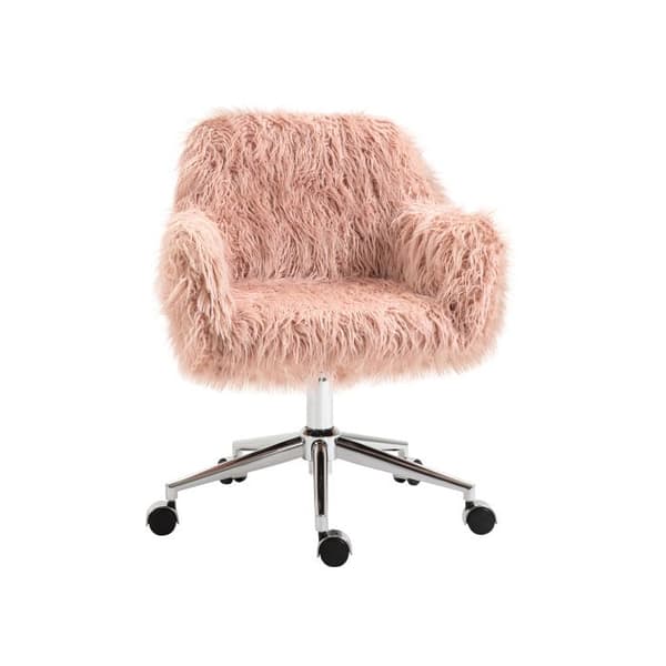 Vinsetto kontorsstol för kvinnor, justerbar i höjd, ergonomisk, syntetisk päls, rosa+silver