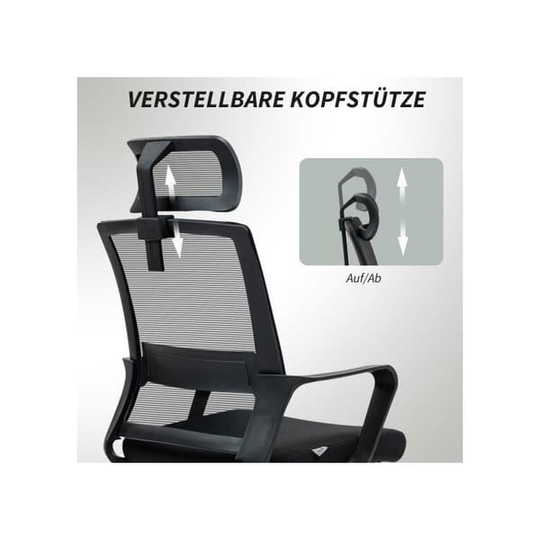 Kontorsstol med armstöd, justerbart nackstöd, snurrbar meshstol justerbar i höjd, svart