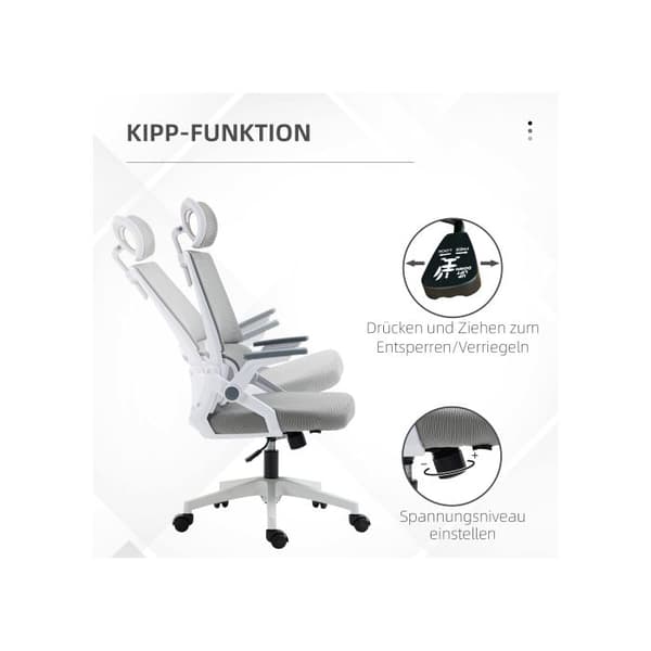 Kontorsstol, justerbar i höjd, svängbar med lutningsfunktion och stöd för ländrygg i nät.
