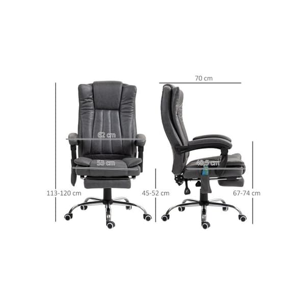 Kontorsstol Vinsetto med massage och värme, 62 x 70 x 113-120 cm, grå