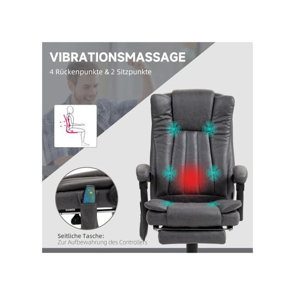 Kontorsstol Vinsetto med massage och värme, 62 x 70 x 113-120 cm, grå