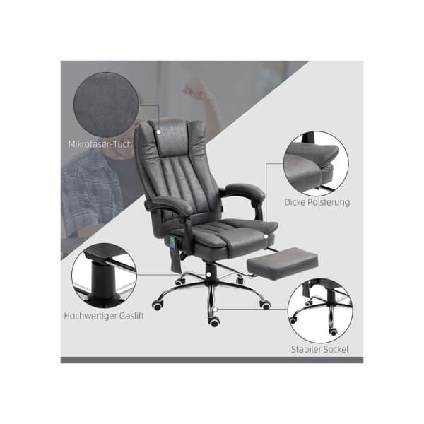 Kontorsstol Vinsetto med massage och värme, 62 x 70 x 113-120 cm, grå