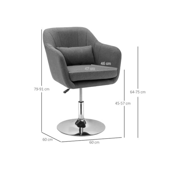 HOMCOM Arbetspall Svanstol Justerbar kontorsstol i polyester linne svart stål mörkgrå 57x57x77,5-87cm