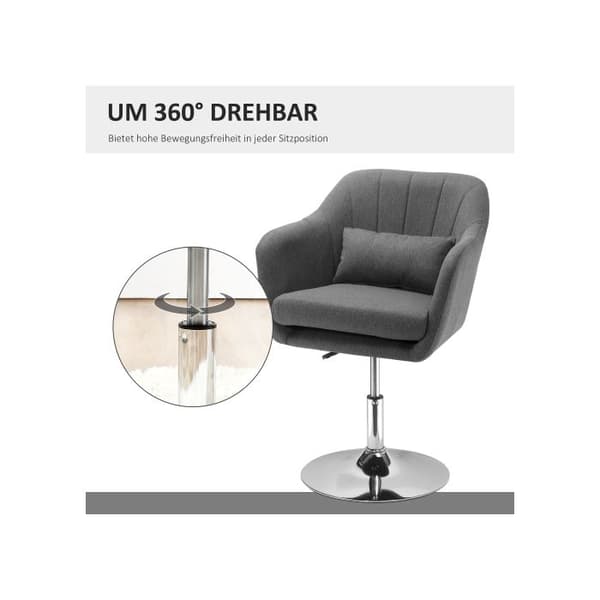 HOMCOM Arbetspall Svanstol Justerbar kontorsstol i polyester linne svart stål mörkgrå 57x57x77,5-87cm