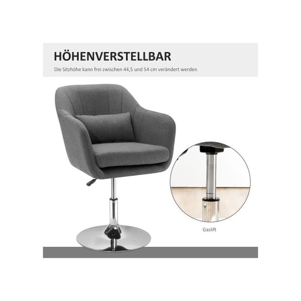 HOMCOM Arbetspall Svanstol Justerbar kontorsstol i polyester linne svart stål mörkgrå 57x57x77,5-87cm