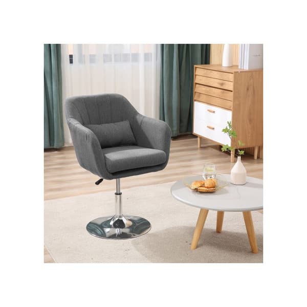 HOMCOM Arbetspall Svanstol Justerbar kontorsstol i polyester linne svart stål mörkgrå 57x57x77,5-87cm