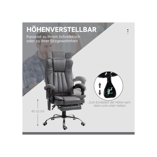 Kontorsstol Vinsetto med massage och värme, 62 x 70 x 113-120 cm, grå