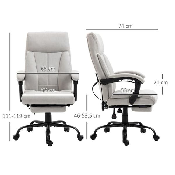 Kontorsstol, ergonomisk chefstol med justerbart fotstöd, ljusgrå