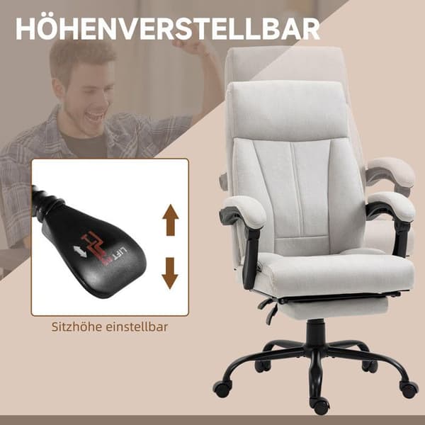 Kontorsstol, ergonomisk chefstol med justerbart fotstöd, ljusgrå