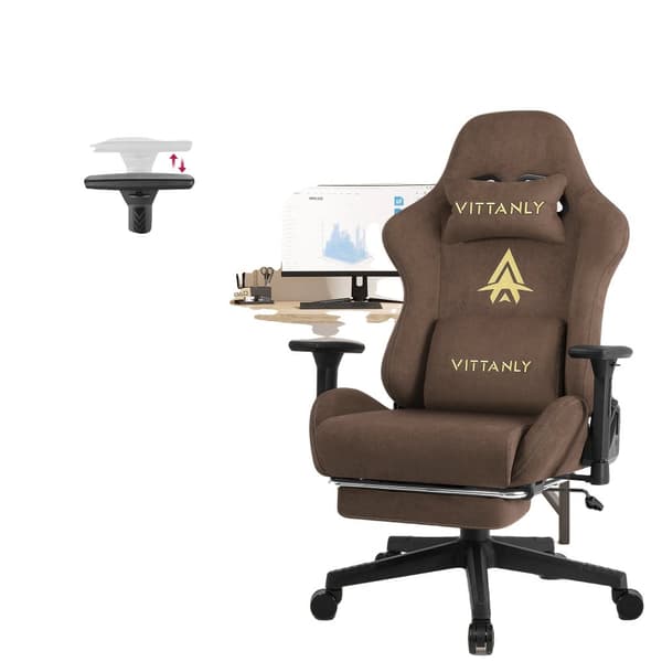 Gamingstol, 3D justerbare armlæn, ægte læder,Brun