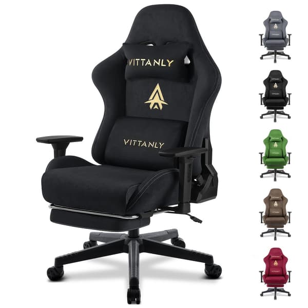 Ergonomisk Gaming Stol, Justerbare Armlæn, Ryglæn 90° til 155°,Sort