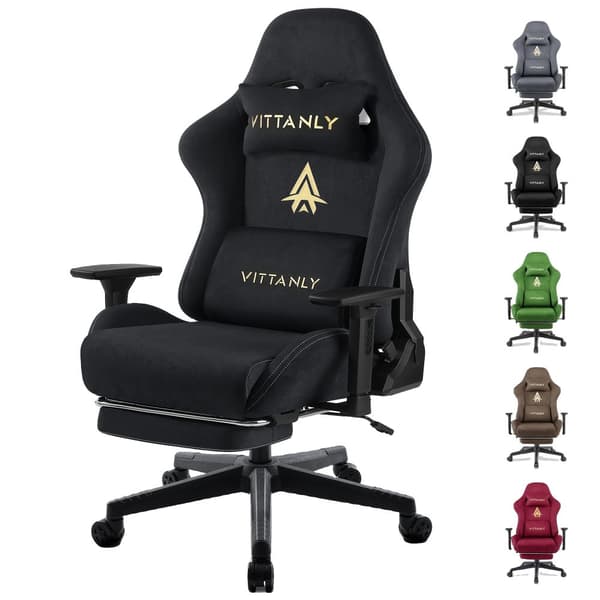 Ergonomisk Gaming Stol, Justerbare Armlæn, Ryglæn 90° til 155°,Sort