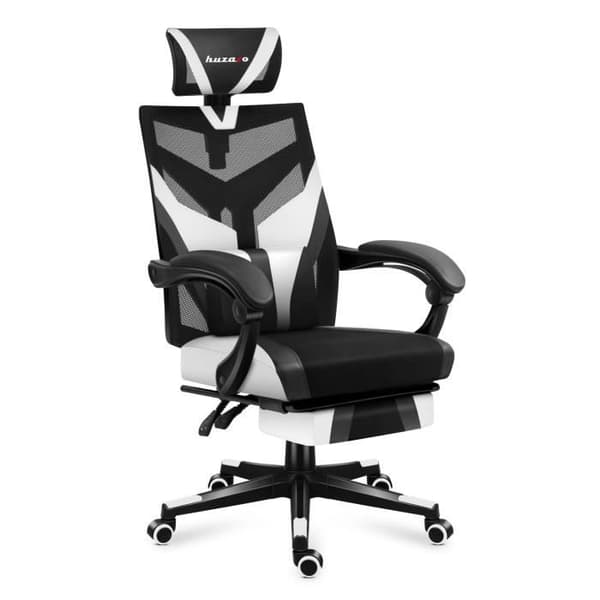 HUZARO COMBAT 5.0 spelstol Vit, Justerbar höjd, Kontorsstol, Svankstöd, Fotstöd, Nackstöd, Gaming PC