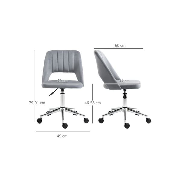 Svanthörningsstol utan armstöd, velourutseende, ergonomisk sminkstol för sovrum, kontor, mörkgrå