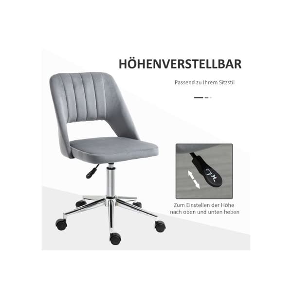Svanthörningsstol utan armstöd, velourutseende, ergonomisk sminkstol för sovrum, kontor, mörkgrå