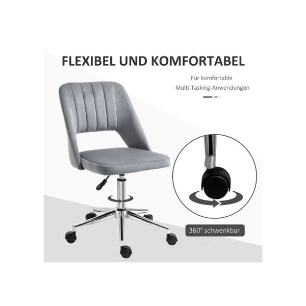 Svanthörningsstol utan armstöd, velourutseende, ergonomisk sminkstol för sovrum, kontor, mörkgrå