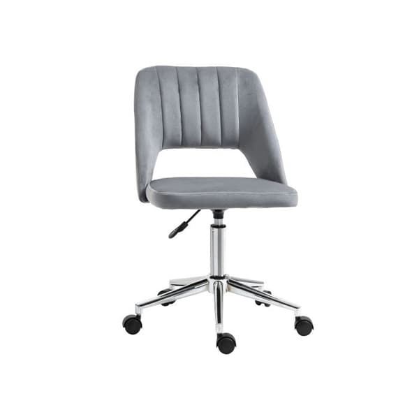 Svanthörningsstol utan armstöd, velourutseende, ergonomisk sminkstol för sovrum, kontor, mörkgrå
