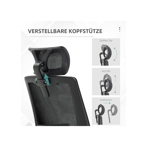 Höj- och sänkbar datastol med nackstöd och armstöd, med svängbart säte och lutningsfunktion.