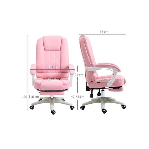 Vinsetto kontorsstol kontorsstol fotstöd funktion vilstol hjul justerbar höjd konstläder rosa