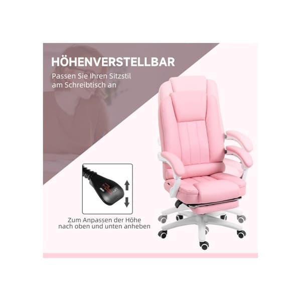 Vinsetto kontorsstol kontorsstol fotstöd funktion vilstol hjul justerbar höjd konstläder rosa