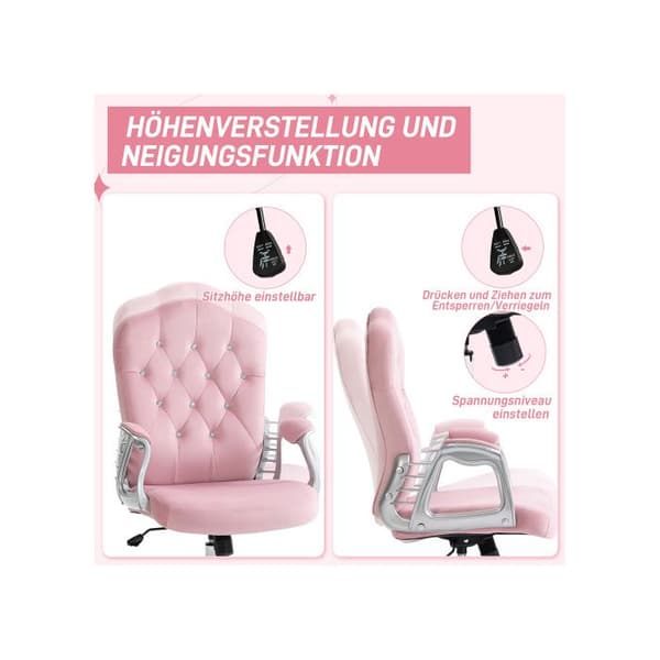 Ergonomisk kontorsstol med gungfunktion, höjdjusterbar, max vikt 120 kg, rosa färg