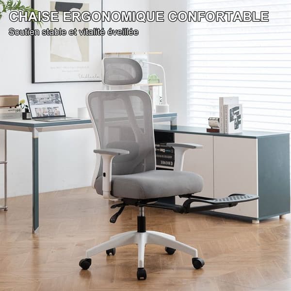 Sevencomfort - Ergonomisk kontorsstol med justerbar sits - Andningsbar kontorsstol med ländryggsstöd - Max belastning 200KG - Grå
