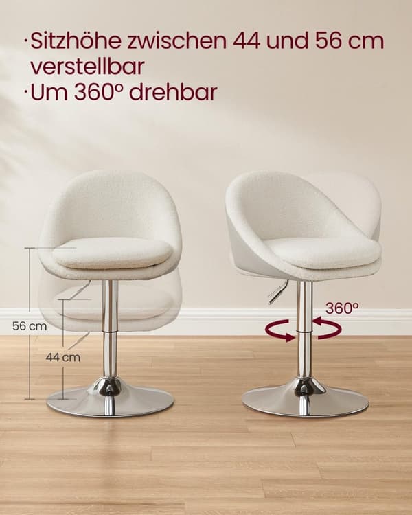 Rootz justerbar stol med ryggstöd - ergonomisk kontorsstol - vit fleece - pu läder - höjdjusterbar - 52,5 cm x 50 cm x (81,5-93,5) cm