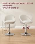 Miniatyrbild 5 av 7: Rootz justerbar stol med ryggstöd - ergonomisk kontorsstol - vit fleece - pu läder - höjdjusterbar - 52,5 cm x 50 cm x (81,5-93,5) cm