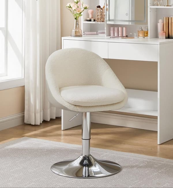 Rootz justerbar stol med ryggstöd - ergonomisk kontorsstol - vit fleece - pu läder - höjdjusterbar - 52,5 cm x 50 cm x (81,5-93,5) cm
