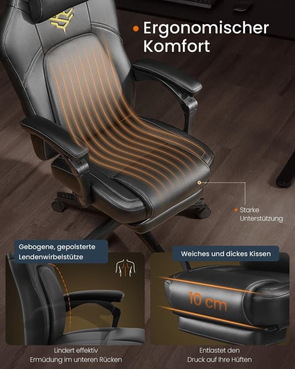 Rootz Gaming Stol - Højdejusterbar - Ergonomisk stol - Komfortabel sæde - sort - 70 cm x 70 cm x (119-129) cm