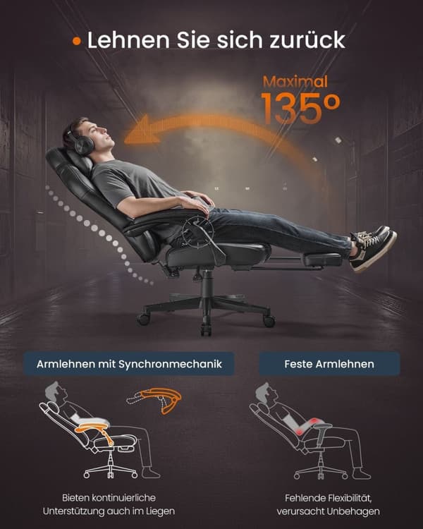 Rootz Gaming Stol - Højdejusterbar - Ergonomisk stol - Komfortabel sæde - sort - 70 cm x 70 cm x (119-129) cm