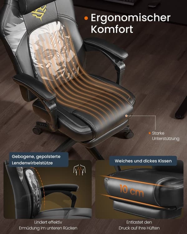 Rootz höjdjusterbar spelstol - spelstol - spelare stol - ergonomisk komfort - 70x70x (119-129) cm - bläck svart