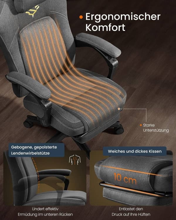 Rootz höjdjusterbar spelstol - Gamer Recliner - Ergonomisk säte - Footrest & Pillow - 70x70x (119-129) cm - grå