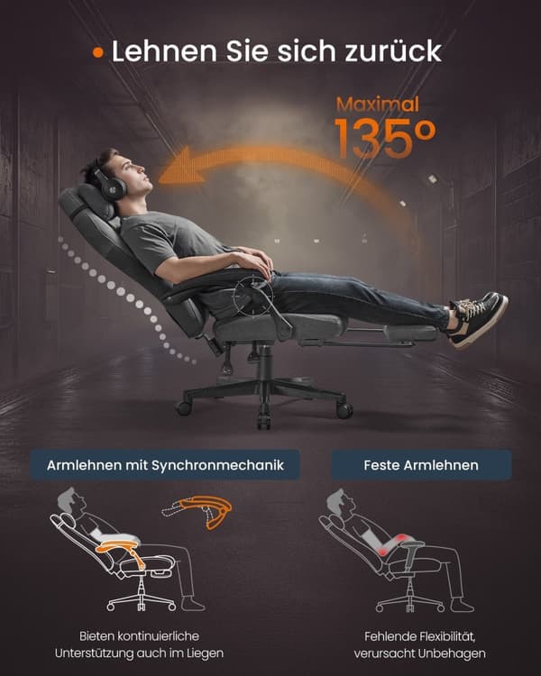 Rootz höjdjusterbar spelstol - Gamer Recliner - Ergonomisk säte - Footrest & Pillow - 70x70x (119-129) cm - grå