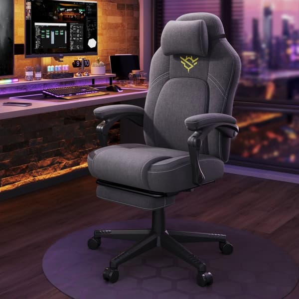 Rootz höjdjusterbar spelstol - Gamer Recliner - Ergonomisk säte - Footrest & Pillow - 70x70x (119-129) cm - grå