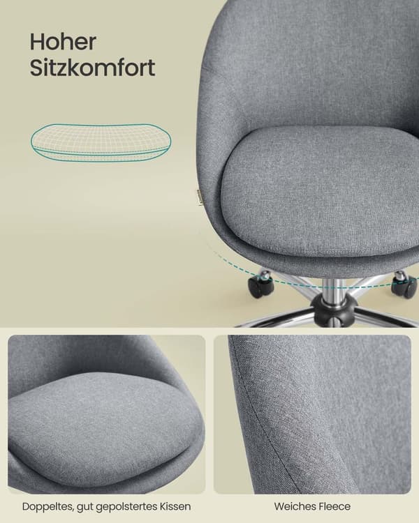 Rootz Home Office Chair - Swivel Desk stol - Ergonomisk uppgiftsstol - Komfortpaddling - 60x60x80-90cm grå
