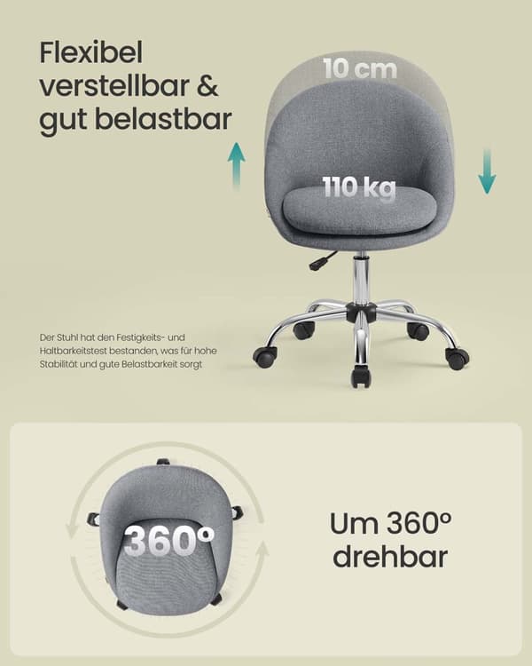 Rootz Home Office Chair - Swivel Desk stol - Ergonomisk uppgiftsstol - Komfortpaddling - 60x60x80-90cm grå