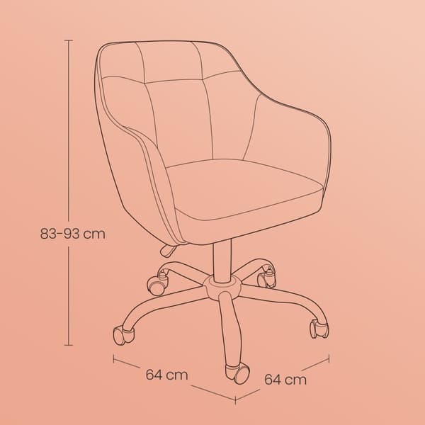 Rootz Office Chair - Swivel Chair - Desk Stol - Ergonomic Support - 64x64x (83-93) CM - Grå sammet