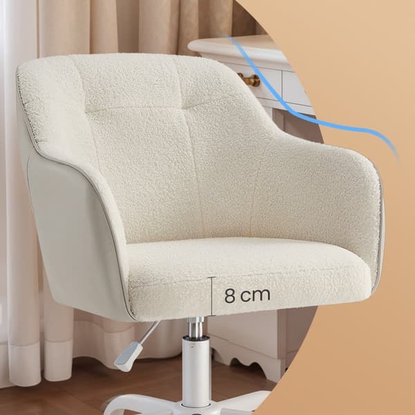 Rootz Swivel Office Chair - Desk -stol - Ergonomisk sæde - Komfortskum - 64x64x (83-93) cm - Hvidt Sherpa -stof