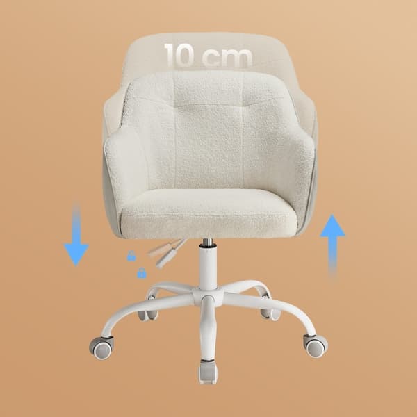 Rootz Swivel Office Chair - Desk -stol - Ergonomisk sæde - Komfortskum - 64x64x (83-93) cm - Hvidt Sherpa -stof