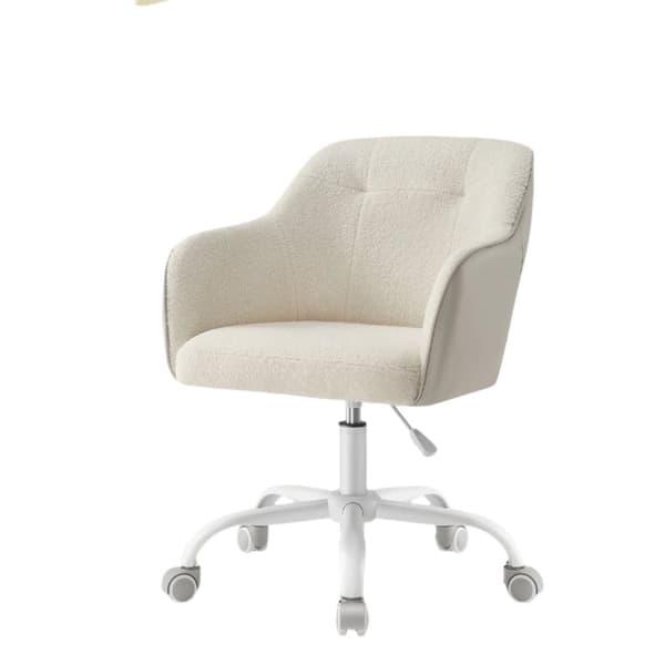 Rootz Swivel Office Chair - Desk -stol - Ergonomisk sæde - Komfortskum - 64x64x (83-93) cm - Hvidt Sherpa -stof