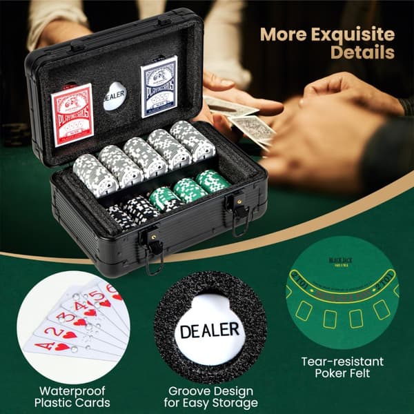 Pokerchipssæt, Texas Hold'em med 300 chips, 29x20x16 cm, sort