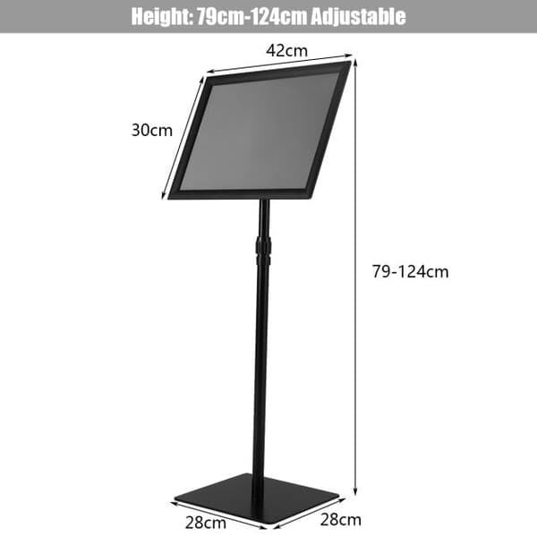 Plakatstativ, Højdejusterbar Drejelig A3 Informationsstander, 79-124 cm, Sort