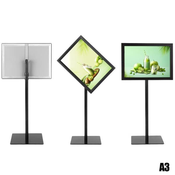 Plakatstativ, Højdejusterbar Drejelig A3 Informationsstander, 79-124 cm, Sort