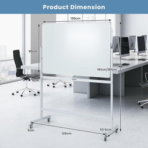 Mobil whiteboard, 120x90 cm, Vit