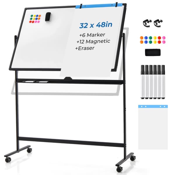Transportabel Whiteboard på hjul, 32x47 tommer, Sort